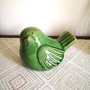 Crackle Glaze Ceramic Green Curious Bird 8"x6"x5.5"